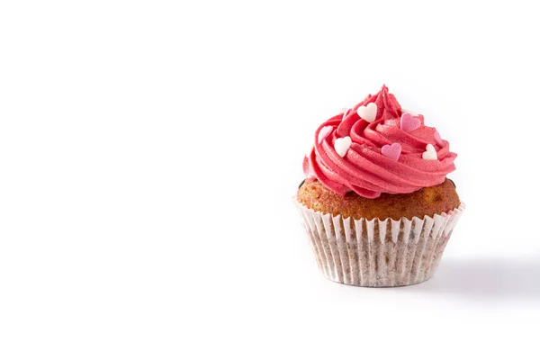 Cupcake Dekorerad Med Socker Hjärtan För Alla Hjärtans Dag Isolerad — Stockfoto