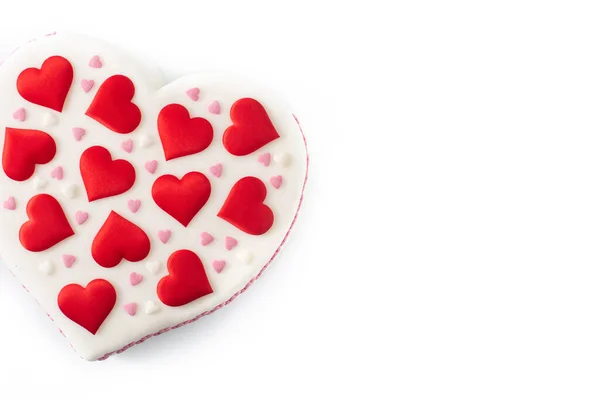 Herzkuchen Zum Valentinstag Muttertag Oder Geburtstag Dekoriert Mit Zuckerherzen Auf — Stockfoto