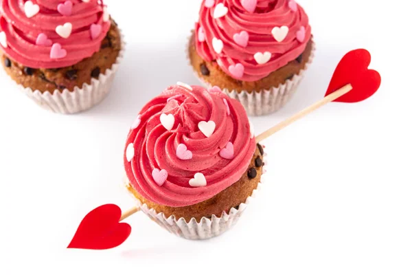 Cupcake Decorated Sugar Hearts Cupid Arrow Valentine Day Isolated White — Stock Photo, Image