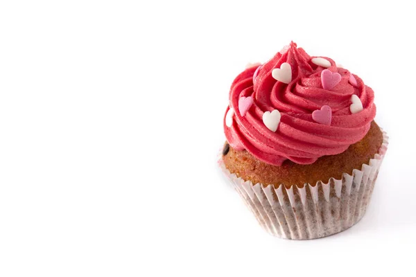 Cupcake Decorado Com Corações Açúcar Para Dia Dos Namorados Isolado — Fotografia de Stock