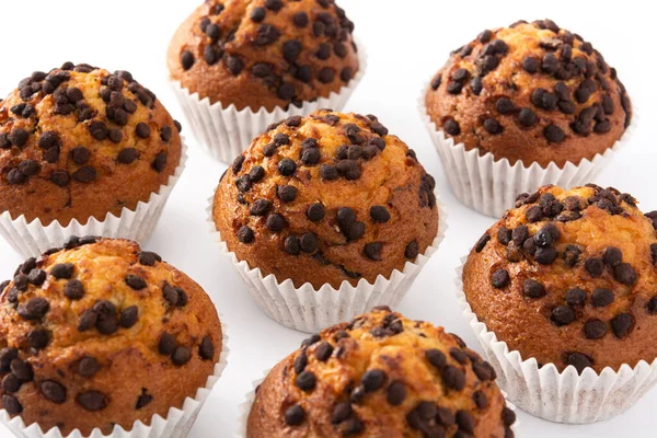 Net Gebakken Chocolade Muffins Geïsoleerd Witte Achtergrond — Stockfoto