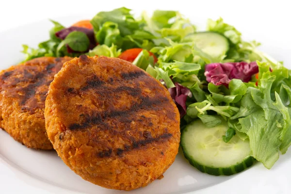 Läckra Friska Kikärt Hamburgare Och Sallad Isolerad Vit Bakgrund — Stockfoto