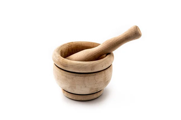 Wooden Mortar Pestle Isolated White Background — Stock Photo, Image