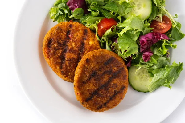 Lezzetli Sağlıklı Nohut Burger Beyaz Arka Planda Izole Edilmiş Salata — Stok fotoğraf