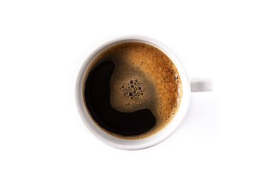 Beyaz arka planda izole edilmiş sıcak kahve fincanı