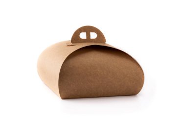 Beyaz arkaplanda izole edilmiş kek için saplı paket kutusu