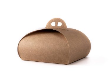 Beyaz arkaplanda izole edilmiş kek için saplı paket kutusu