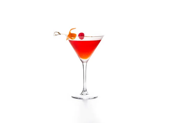 Cocktail Manhattan Traditionnel Avec Cerise Isolée Sur Fond Blanc — Photo