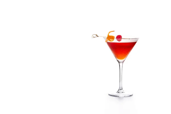 Cocktail Manhattan Traditionnel Avec Cerise Isolée Sur Fond Blanc Espace — Photo