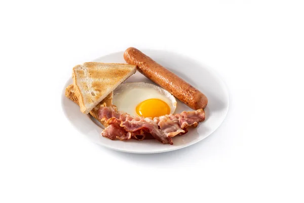 Colazione Tradizionale Americana Con Uova Fritte Pane Tostato Pancetta Salsiccia — Foto Stock