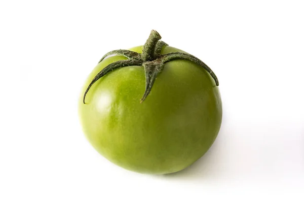 Φρέσκια Πράσινη Ντομάτα Απομονωμένη Λευκό Φόντο — Φωτογραφία Αρχείου