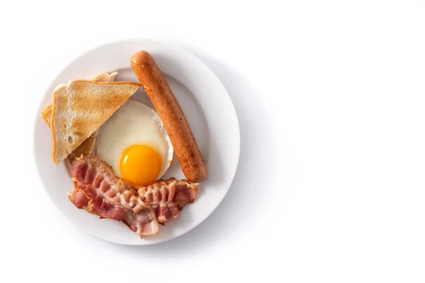 Colazione Tradizionale Americana Con Uova Fritte Pane Tostato Pancetta Salsiccia — Foto Stock