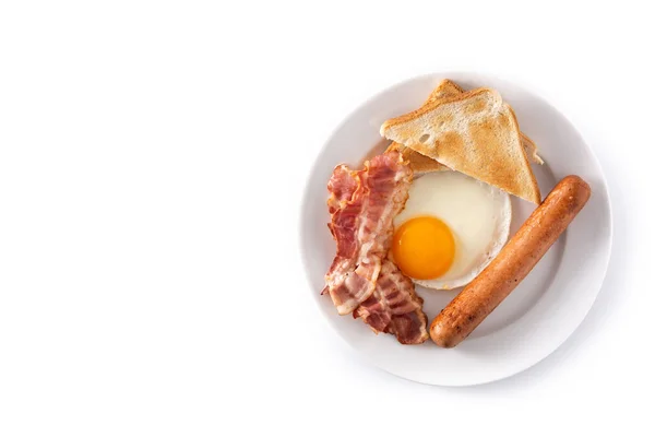 Colazione Tradizionale Americana Con Uova Fritte Pane Tostato Pancetta Salsiccia — Foto Stock