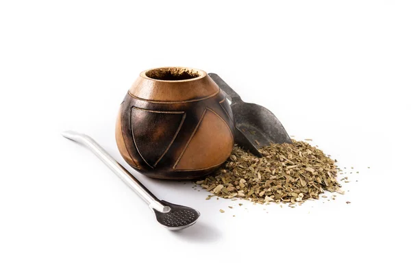 Yerba Mate Tea Isolated White Background Traditional Argentinian Beverage — Stock Photo, Image