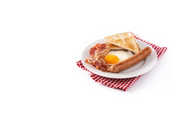 Colazione Tradizionale Americana Con Uova Fritte Pane Tostato Pancetta Salsiccia — Foto Stock