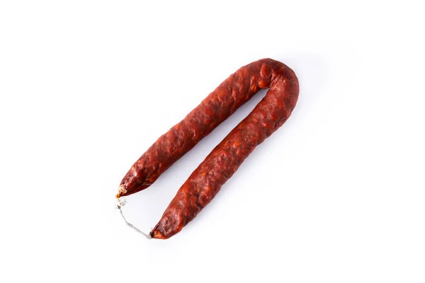 Spanische Chorizo Wurst Isoliert Auf Weißem Hintergrund — Stockfoto