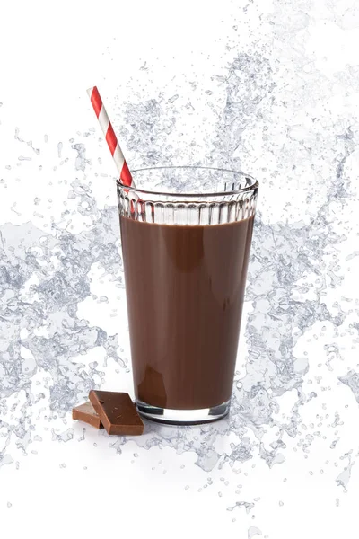 Frullato Cioccolato Spruzzando Vetro Isolato Sfondo Bianco — Foto Stock