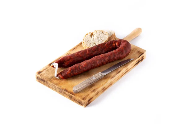 Spanska Chorizo Korv Isolerad Vit Bakgrund — Stockfoto