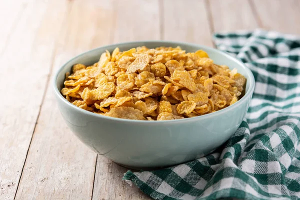 Corn Flakes Blue Bowl Wooden Table — Stock Photo, Image