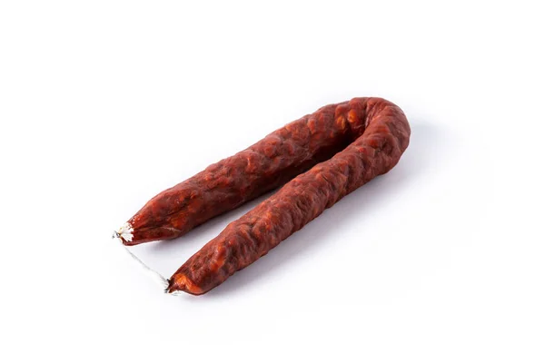 Spanische Chorizo Wurst Isoliert Auf Weißem Hintergrund — Stockfoto