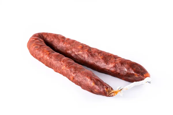 Spanische Chorizo Wurst Isoliert Auf Weißem Hintergrund — Stockfoto