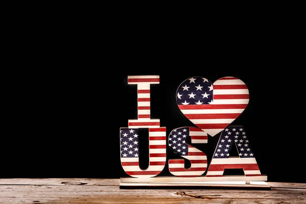 Love Usa Stars Ornament United States Decoration Celebration Wooden Black — Stock Photo, Image