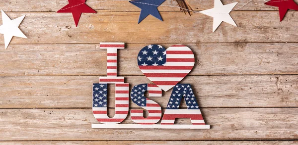 Love Usa Stars Ornament Wooden Table — Stock Photo, Image