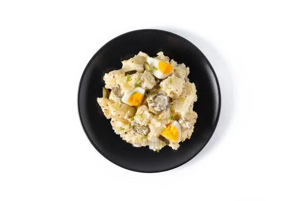 Insalata Patate Con Cetriolini Uova Senape Isolata Fondo Bianco — Foto Stock