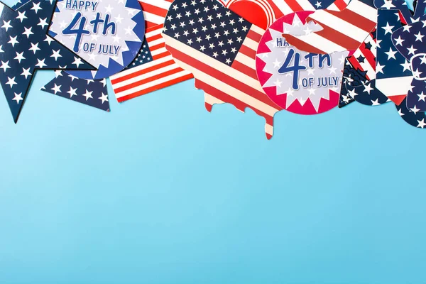 Happy 4Th July Ornament Blue Background Top View Copy Space — Stock Photo, Image