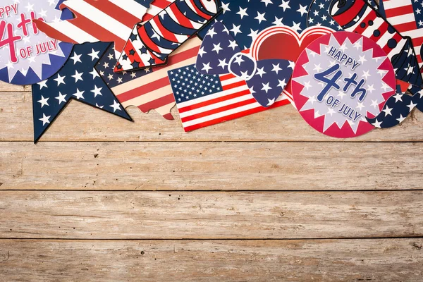 Happy 4Th July Ornament Wooden Background Top View Copy Space — Stock Photo, Image