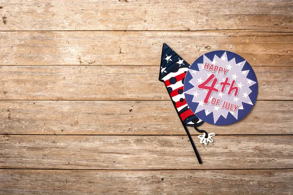 Happy 4Th July Ornament Wooden Background Top View Copy Space — Stock Photo, Image
