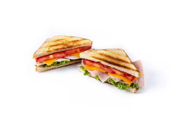 Sandwich Con Pomodoro Lattuga Prosciutto Formaggio Isolato Fondo Bianco — Foto Stock