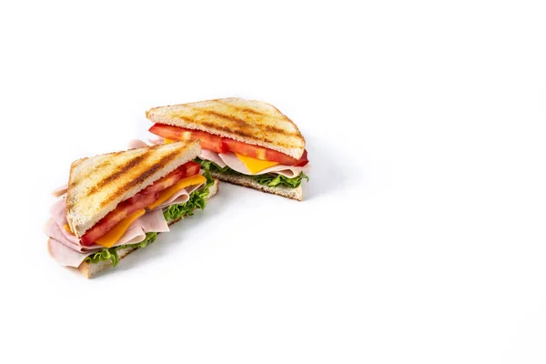 Sandwich Con Pomodoro Lattuga Prosciutto Formaggio Isolato Fondo Bianco Copia — Foto Stock
