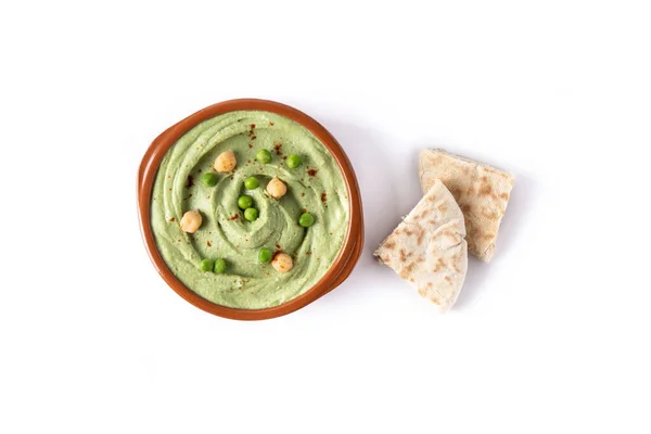 Green Pea Hummus Isolated White Background Top View — Stock Photo, Image