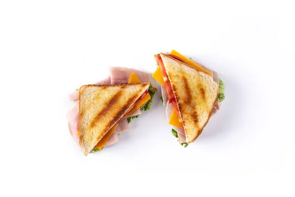 Sandwich Con Pomodoro Lattuga Prosciutto Formaggio Isolato Fondo Bianco — Foto Stock