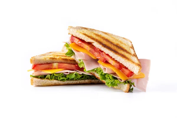 Sandwich Con Pomodoro Lattuga Prosciutto Formaggio Isolato Fondo Bianco — Foto Stock