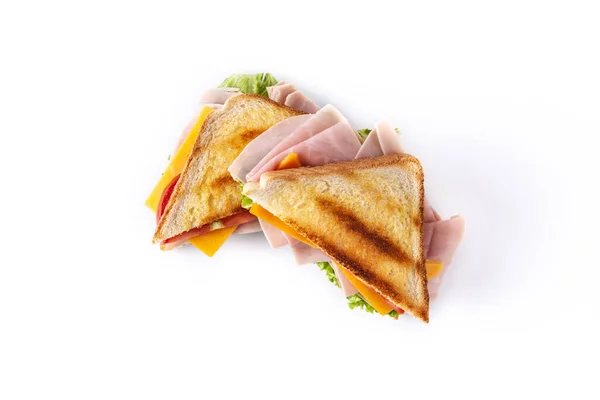 Sandwich Mit Tomaten Salat Schinken Und Käse Isoliert Auf Weißem — Stockfoto