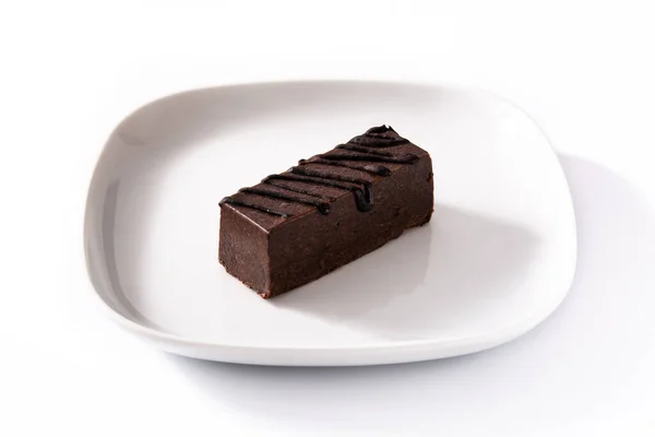 Fatia Bolo Chocolate Isolada Fundo Branco — Fotografia de Stock