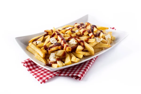 Traditionele Canadese Poutine Geïsoleerd Witte Achtergrond — Stockfoto