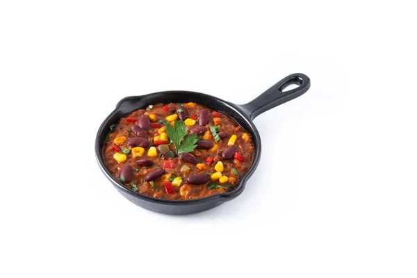 Tradicional Mexicano Tex Mex Chili Con Carne Sartén Hierro Aislado — Foto de Stock