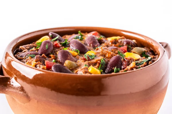 Tradizionale Messicano Tex Mex Chili Con Carne Isolato Fondo Bianco — Foto Stock