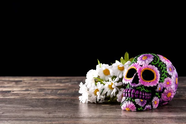 Typische Mexicaanse Schedel Bloemen Diadeem Houten Tafel Dia Los Muertos — Stockfoto