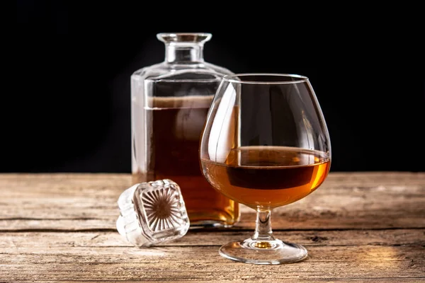 Bevanda Cognac Whisky Tavolo Rustico Legno — Foto Stock