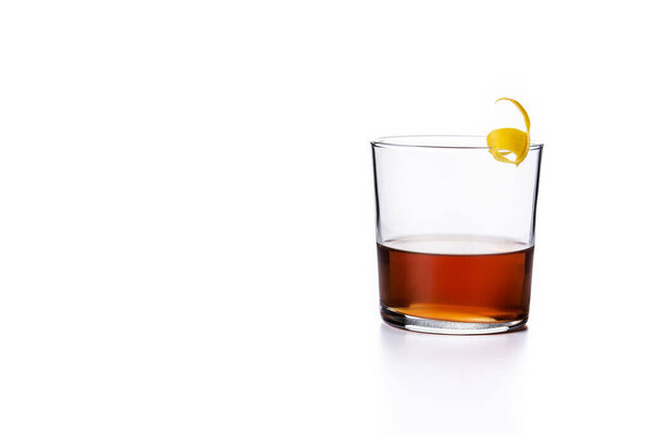 New Orleans sazerac cocktail isolated on white background.Copy space