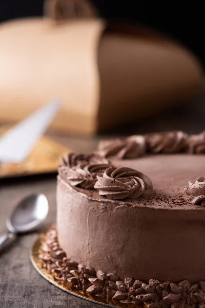 Кусок Шоколадного Трюфельного Торта Деревянном Столе — стоковое фото