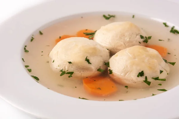 Traditional Jewish Matzah Ball Soup Isolated White Background — Stock Photo, Image