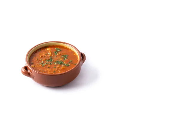 白い背景に赤レンズ豆のスープを隔離 スペースのコピー — ストック写真