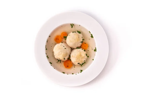 Traditional Jewish Matzah Ball Soup Isolated White Background — Stock Photo, Image