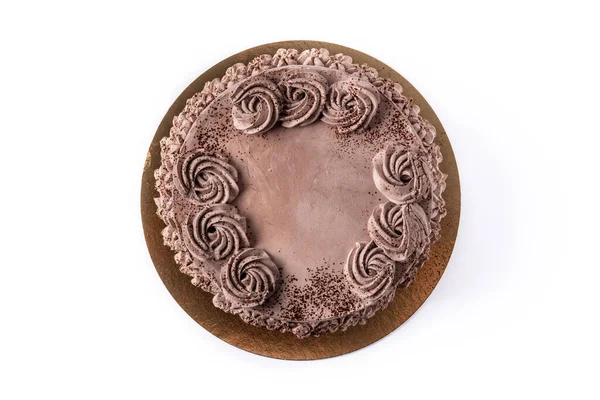 Piece of chocolate truffle cake isolated on white background