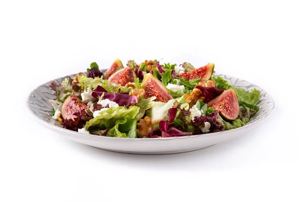 Feigen Salat Mit Käse Und Walnüssen Auf Weißem Hintergrund — Stockfoto
